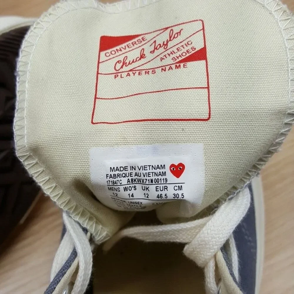 Converse Comme des Garcons Sneakers Mens Size 12 Grey Chuck Taylor 70 High Top